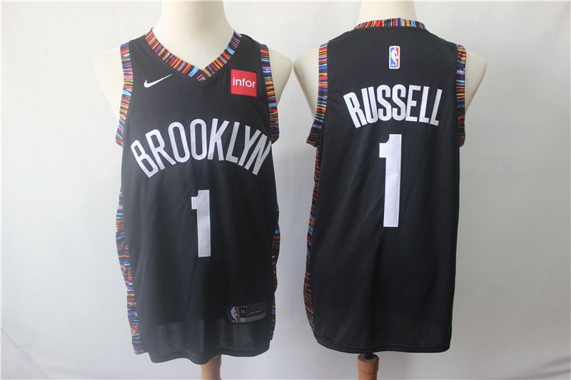 Men Brooklyn Nets 1 Russell Black Black Nike Game NBA Jerseys